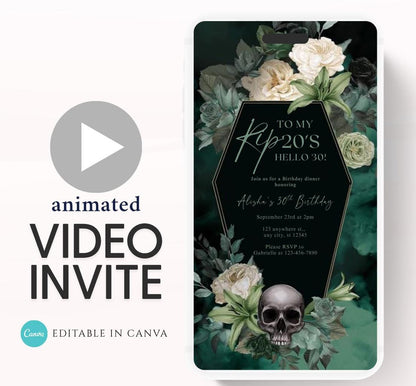 Animated 30th Evite Birthday for Adult Invite, Modern 30th Birthday Invite, Digital Animated Rip 20's Digital Halloween 30th Birthday-15