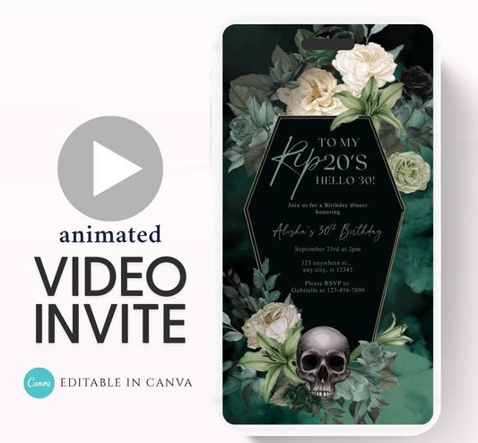 Animated 30th Evite Birthday for Adult Invite, Modern 30th Birthday Invite, Digital Animated Rip 20's Digital Halloween 30th Birthday-15