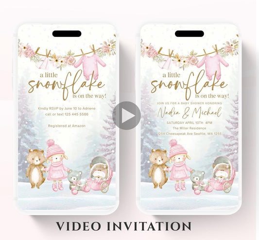 Winter woodland baby shower invitation, Winter baby invitation, Little snowflake, Baby its cold outside, baby shower invitation- Animated 6