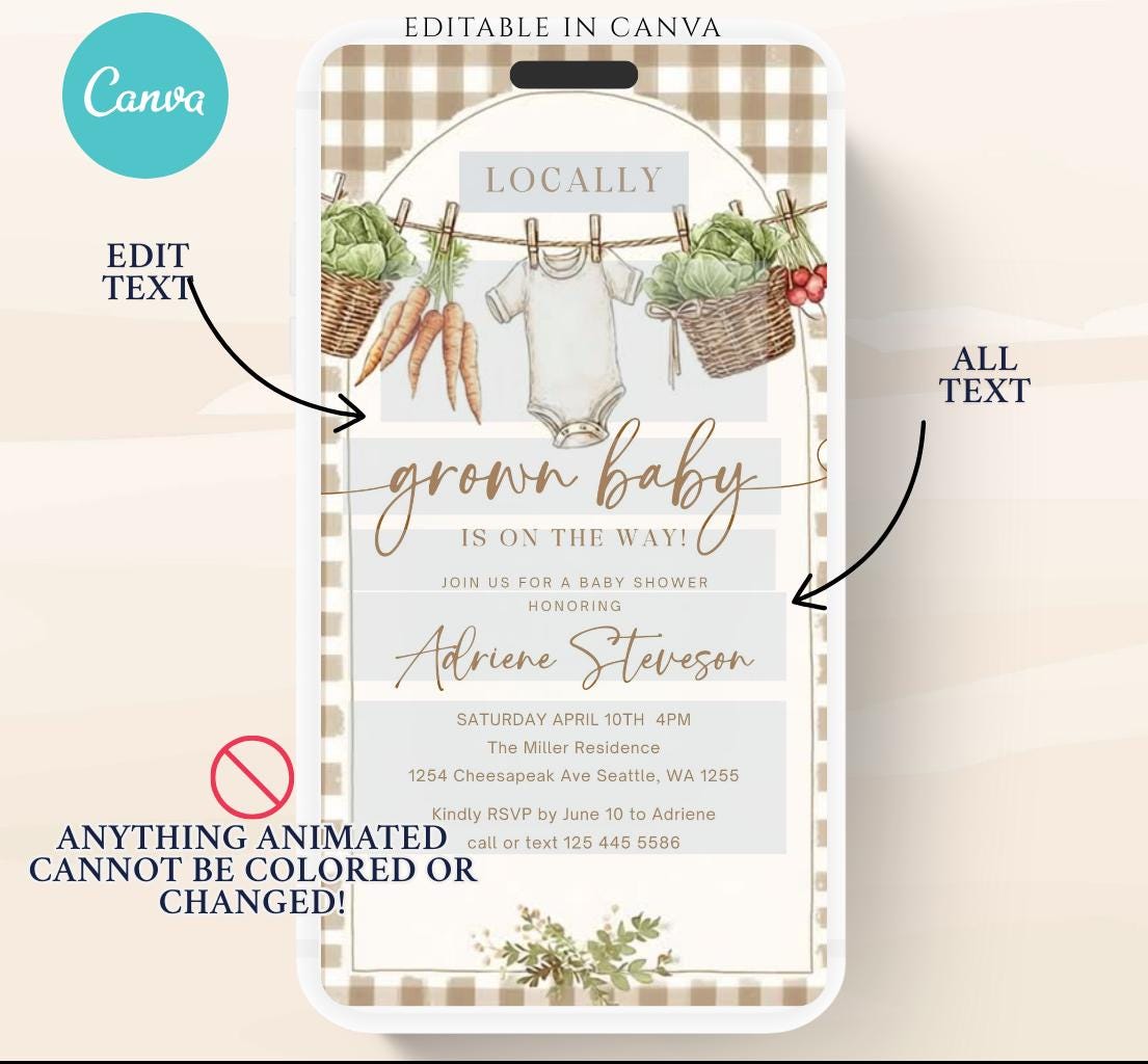 Locally Grown Baby Shower Invitation, Farmers Market Baby Shower Invite, Homegrown, Greenery baby shower video invitation-1
