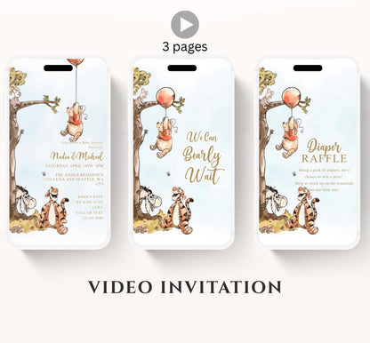 Winnie The Pooh Invitation, Winnie The Pooh Baby Shower Invitations, Winnie The Pooh Invitations Video invitation, Winnie baby shower-13