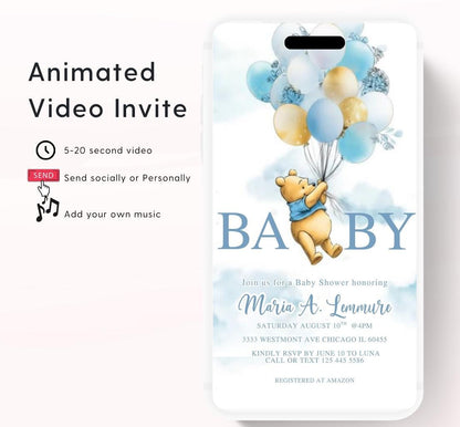 Winnie The Pooh Invitation, Boy Winnie The Pooh Baby Shower Invitations, Winnie The Pooh Invitations Video invitation, Winnie baby shower-6