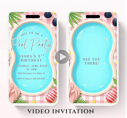 Pool party birthday invitation, pool party digital invitation, summer party invitation, birthday invitation, Pool invitation-3
