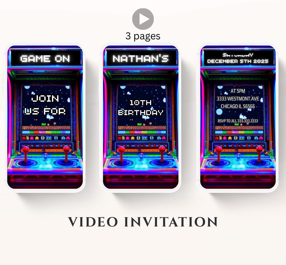 Video Game Party Invitation, Level Up Birthday Invite, Gamer Boy Birthday, Arcade Party, Gaming invitation, Gamer boy party invite-11