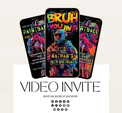 Bruh Paintball Birthday Invitation, Video Paintball Party Invitation, Boy Paintball Invite, Bruh You In Paintball Bruh Invitation-1