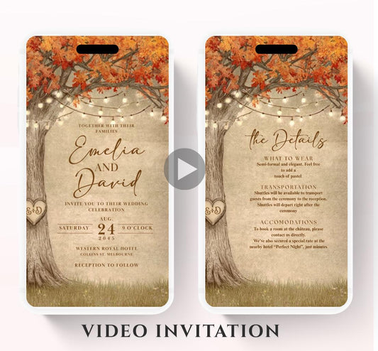 Fall Love Tree Autumn Wedding invitation, Wedding  invitation, wedding invitation template, Video Wedding invite, wedding invite-17