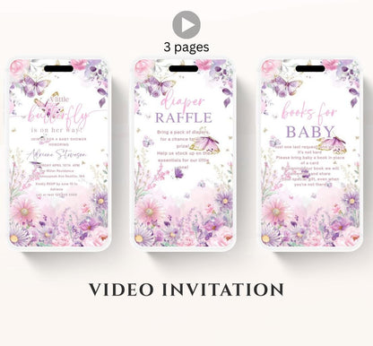 Butterfly Baby Shower Invitation animated, video Baby Shower Butterflies Invitation Enchanted Baby Shower invite Pink Butterflies-3