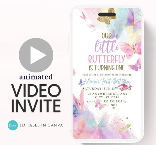 Butterfly Birthday Invitation, Floral Butterfly Invitation, Whimsical Floral Butterfly, Floral Butterfly Garden, Animated-7