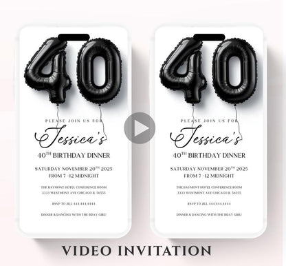 Animated 40th Evite Birthday for Adult Invite, Modern 40th Birthday Invite, Digital Animated Diamond Digital 40th Birthday-2