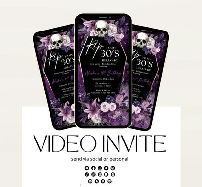 Animated 40th Evite Birthday for Adult Invite, Modern 40th Birthday Invite, Digital Animated Rip 30's Digital Halloween 40th Birthday-11