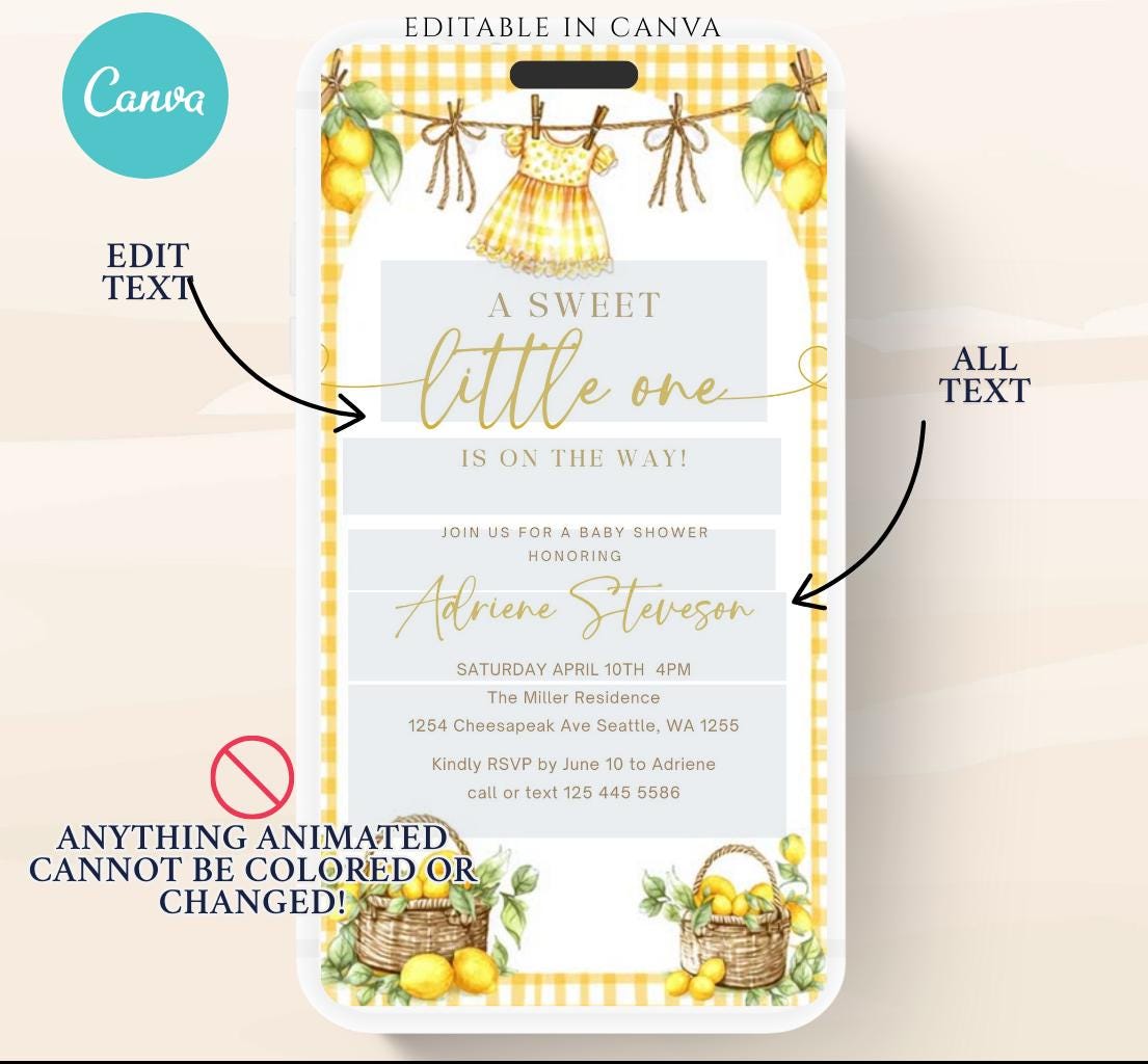 Lemon Baby Shower Invitation, Citrus Baby Shower, Lemon baby shower invite, citrus baby video invitation Boho lemon invite-1