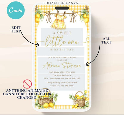 Lemon Baby Shower Invitation, Citrus Baby Shower, Lemon baby shower invite, citrus baby video invitation Boho lemon invite-1