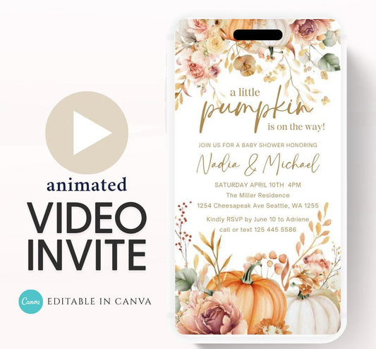 Animated Fall Baby Shower Invitation Little Pumpkin Baby Shower Invitation Autumn Baby Shower Fall Hello Baby Shower Gender Neutral Shower