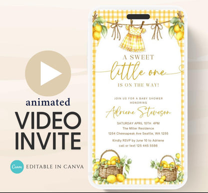 Lemon Baby Shower Invitation, Citrus Baby Shower, Lemon baby shower invite, citrus baby video invitation Boho lemon invite-1