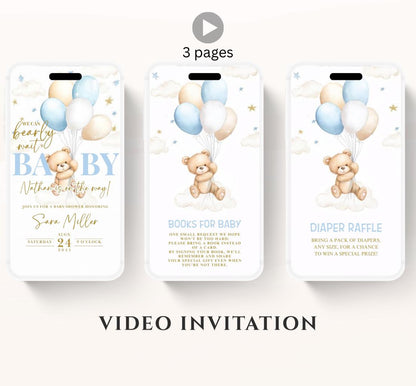 Video We Can Bearly Wait Baby Shower Invitation Teddy Bear Balloon Bear Theme Invites, Baby shower teddy bear invite animated-5