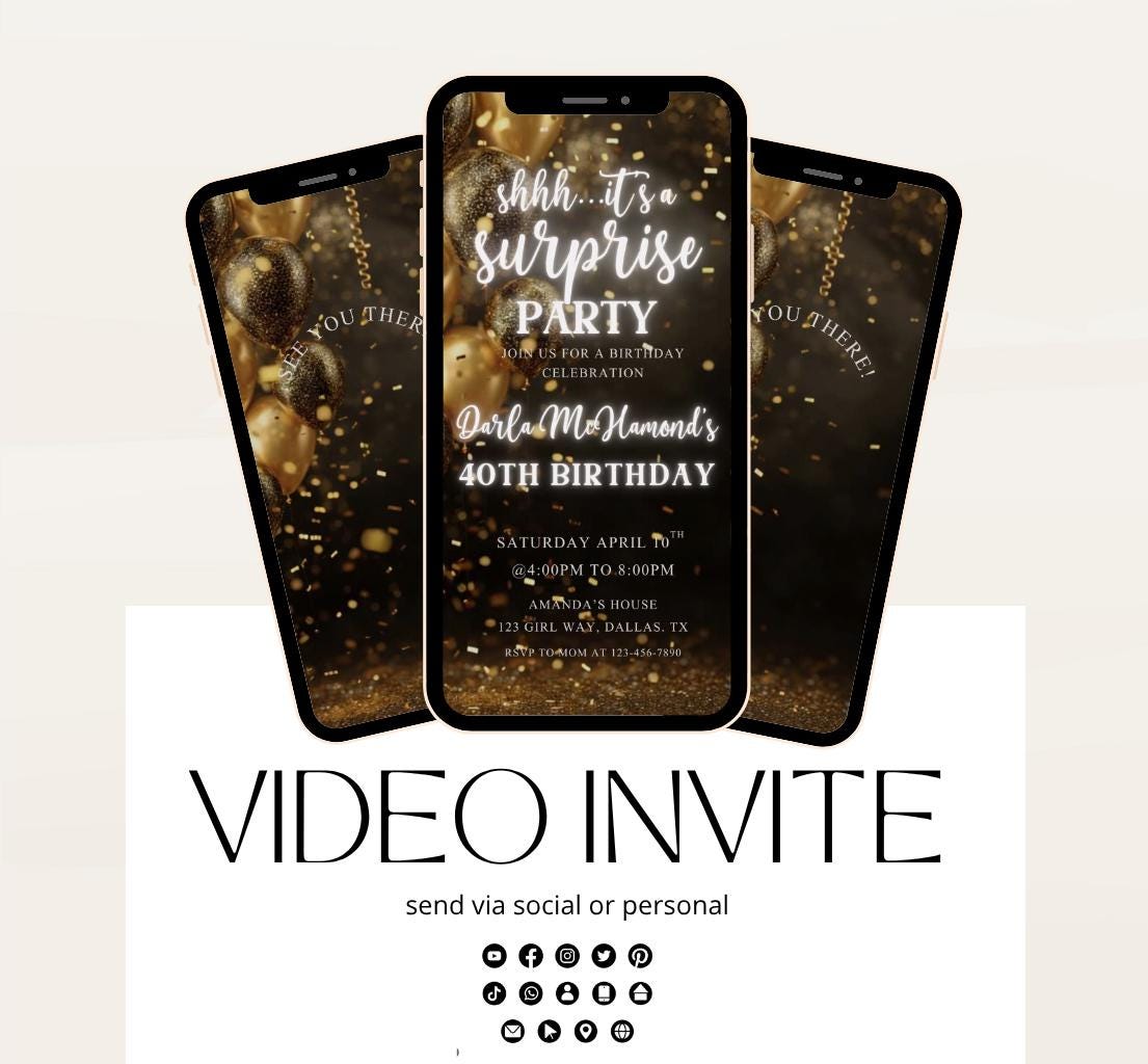 Surprise Invitation Surprise Birthday Invitation Surprise Party Invitations Shhh its a Surprise Video invitation, Surprise party-3