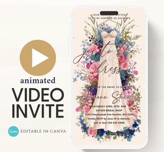 Wedding Dress Shopping mobile editable invitation, Video bridal party invite, Say yes to the dress Dress shopping invite-5