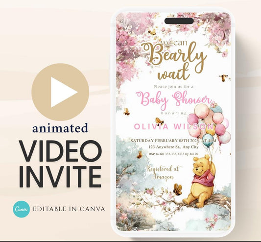 Winnie The Pooh Invitation, Winnie The Pooh Baby Shower Invitations, Winnie The Pooh Invitations Video invitation, Winnie baby shower-15