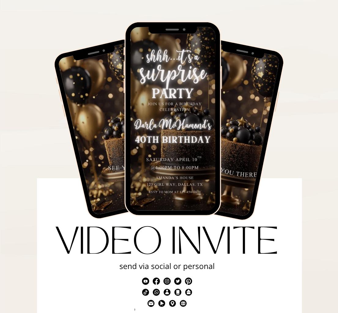 Surprise Invitation Surprise Birthday Invitation Surprise Party Invitations Shhh its a Surprise Video invitation, Surprise party-4