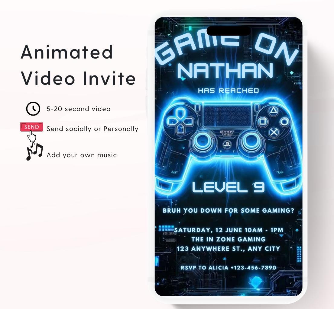 Video Game Party Invitation, Level Up Birthday Invite, Gamer Boy Birthday, Arcade Party, Gaming invitation, Gamer boy party invite-4
