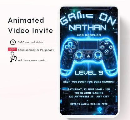 Video Game Party Invitation, Level Up Birthday Invite, Gamer Boy Birthday, Arcade Party, Gaming invitation, Gamer boy party invite-4