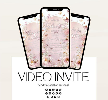 Butterfly Baby Shower Invitation animated, video Baby Shower Butterfly Invitation Enchanted Baby Shower invite Pink Butterflies