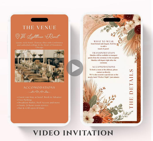 Animated Wedding invitation, Wedding Boho Terracotta Pampas invitation, wedding invitation template, Video Wedding invite, wedding invite-4