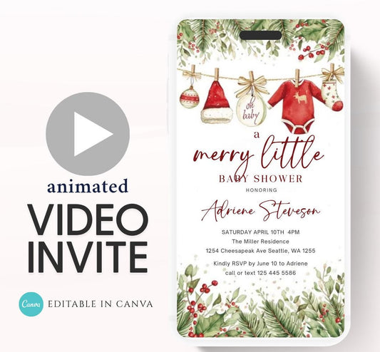 Winter Baby Shower Invitation Video, Merry Little Baby Shower Invite, Christmas baby shower invitation, winter baby invitation-1