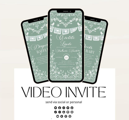 Cielito Lindo Baby shower Invitation, mexican baby shower editable talavera Theme papel picado Invite color green template 4