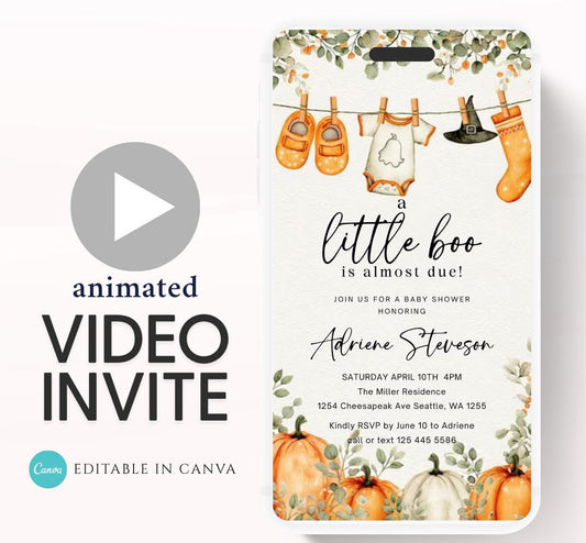 Video Little Boo Halloween Baby Shower Invitation, Gender Neutral Fall Invite, Spooky Ghost Baby Shower Invite Halloween boo invite-2