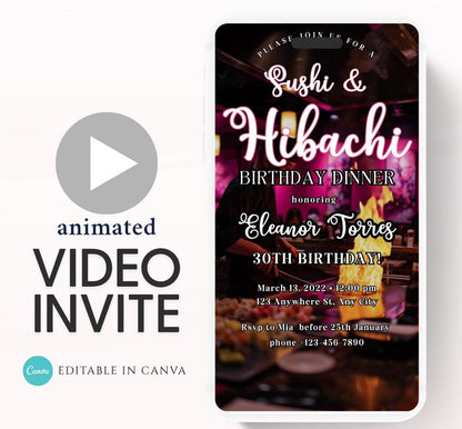 Hibachi Dinner Party Invite Template Invitation Birthday, Graduation, Retirement, Bachelor Celebration  Hibachi Animated Invitation-3
