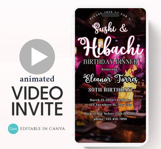 Hibachi Dinner Party Invite Template Invitation Birthday, Graduation, Retirement, Bachelor Celebration  Hibachi Animated Invitation-3