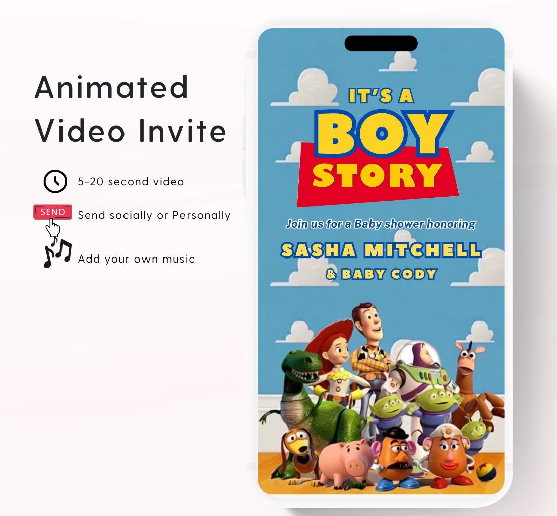 Toy Story baby shower invitation, Boy story baby shower Invitation, Baby Shower Video Invitation, Digital Invite, It's a Boy story Canva -1