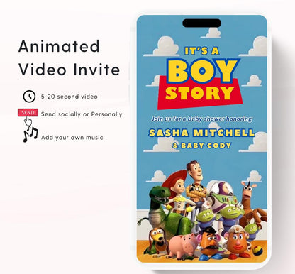 Toy Story baby shower invitation, Boy story baby shower Invitation, Baby Shower Video Invitation, Digital Invite, It's a Boy story Canva -1
