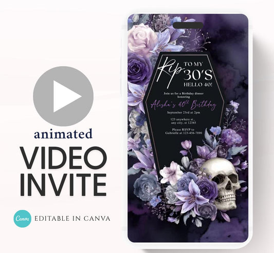 Animated 40th Evite Birthday for Adult Invite, Modern 40th Birthday Invite, Digital Animated Rip 30's Digital Halloween 40th Birthday-12