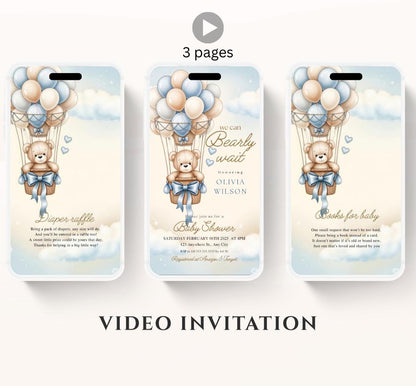 Video We Can Bearly Wait Baby Shower Invitation Teddy Bear Hot air Balloon Bear Theme Invites, Baby shower teddy bear invite animated-7