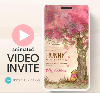 Pink Winnie Tree Invitation, Winnie The Pooh Baby Shower Invitations, Winnie The Pooh Invitations Video invitation, Winnie baby shower-21