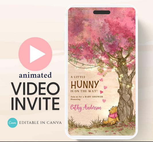 Pink Winnie Tree Invitation, Winnie The Pooh Baby Shower Invitations, Winnie The Pooh Invitations Video invitation, Winnie baby shower-21