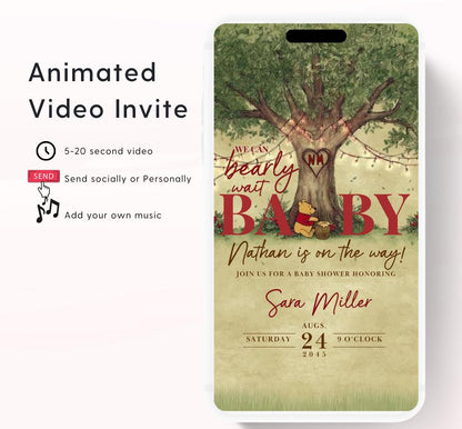 Red Winnie Tree Invitation, Winnie The Pooh Baby Shower Invitations, Winnie The Pooh Invitations Video invitation, Winnie baby shower-23
