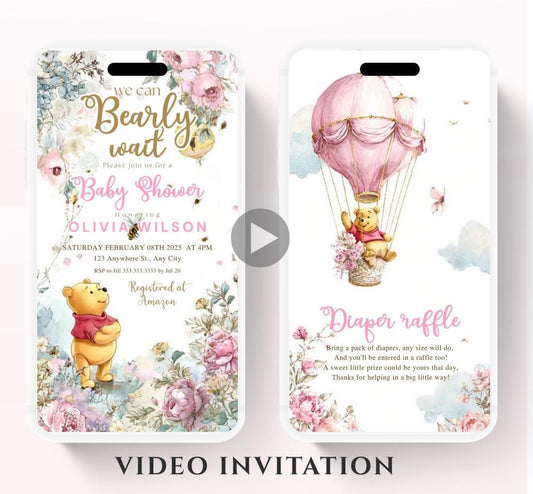 Winnie The Pooh Invitation, Winnie The Pooh Baby Shower Invitations, Winnie The Pooh Invitations Video invitation, Winnie baby shower-11