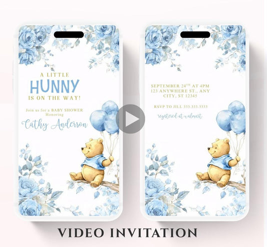 Blue Winnie shower Invitation, Winnie The Pooh Baby Shower Invitations, Winnie The Pooh Invitations Video invitation, Winnie baby shower-19