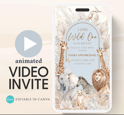Safari Baby Shower Invitation, A little Wild One is on the Way Invite, Jungle Baby Shower Invitation, Zoo Animal Animated-7