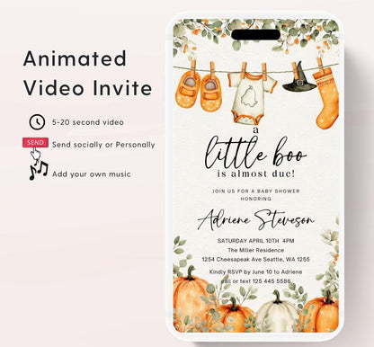 Video Little Boo Halloween Baby Shower Invitation, Gender Neutral Fall Invite, Spooky Ghost Baby Shower Invite Halloween boo invite-2
