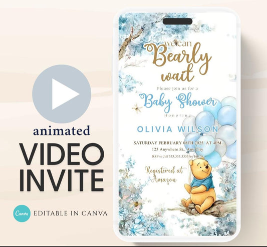 Winnie The Pooh Invitation, Winnie The Pooh Baby Shower Invitations, Winnie The Pooh Invitations Video invitation, Winnie baby shower-15b