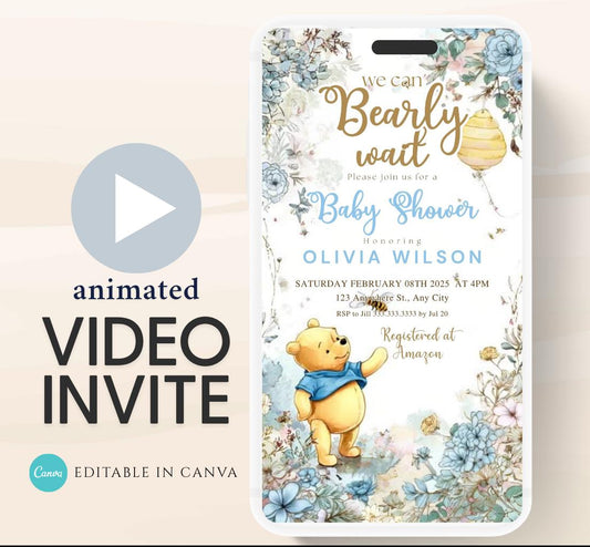 Winnie The Pooh Invitation, Boy Winnie The Pooh Baby Shower Invitations, Winnie The Pooh Invitations Video invitation, Winnie baby shower-18
