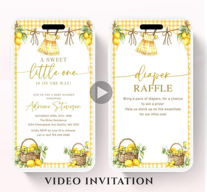 Lemon Baby Shower Invitation, Citrus Baby Shower, Lemon baby shower invite, citrus baby video invitation Boho lemon invite-1