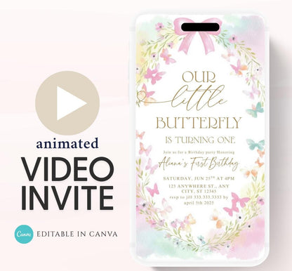 Butterfly Birthday Invitation, Floral Butterfly Invitation, Whimsical Floral Butterfly, Floral Butterfly Garden, Animated-4