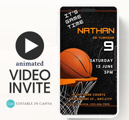 Video Basketball Birthday Invites Sports Theme Invitations for Kids' Birthday Parties Fun Basketball Invite Boy basketball invite-1