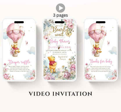 Winnie The Pooh Invitation, Winnie The Pooh Baby Shower Invitations, Winnie The Pooh Invitations Video invitation, Winnie baby shower-11