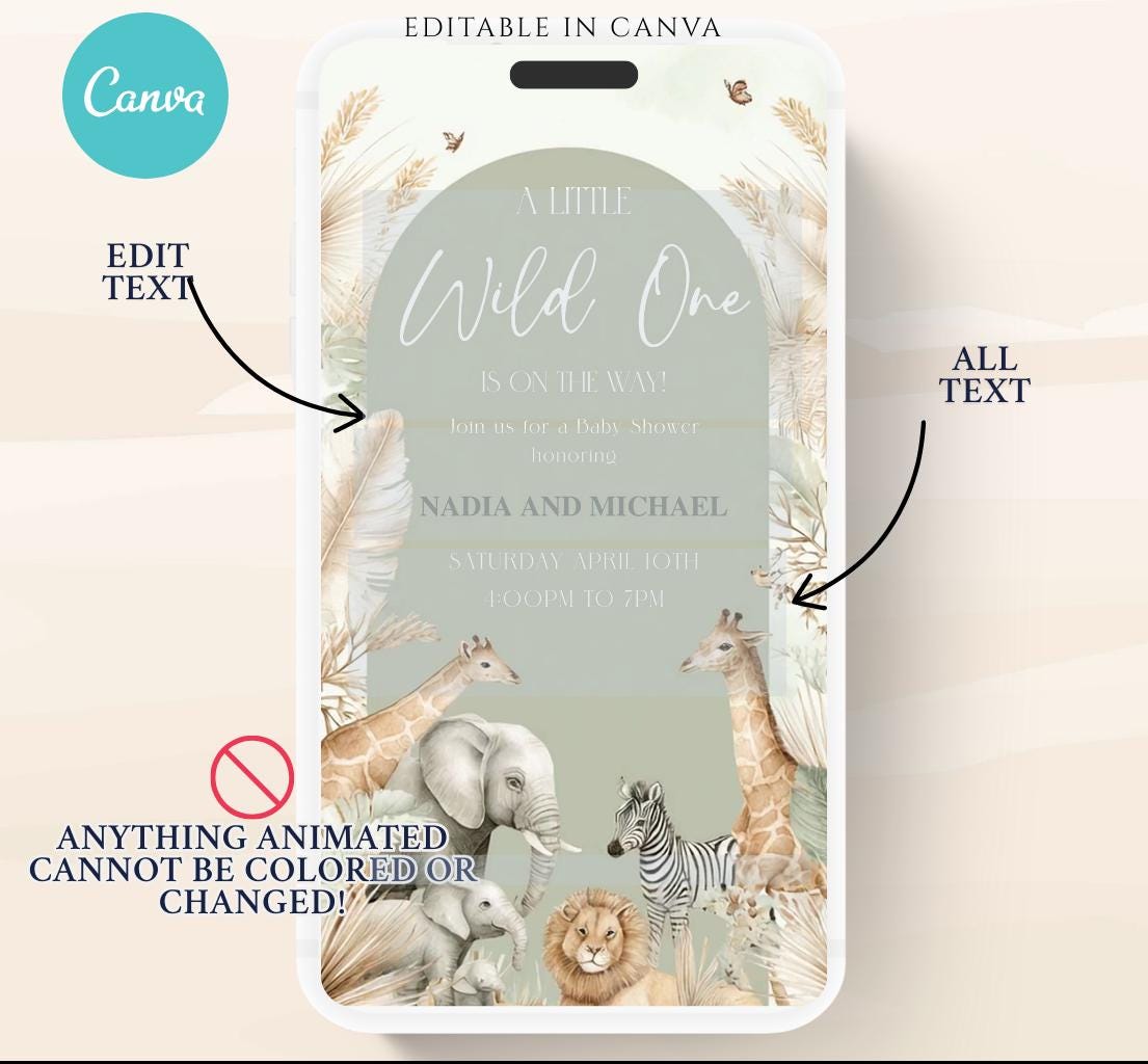 Safari Baby Shower Invitation, A little Wild One is on the Way Invite, Jungle Baby Shower Invitation, Zoo Animal Animated-5